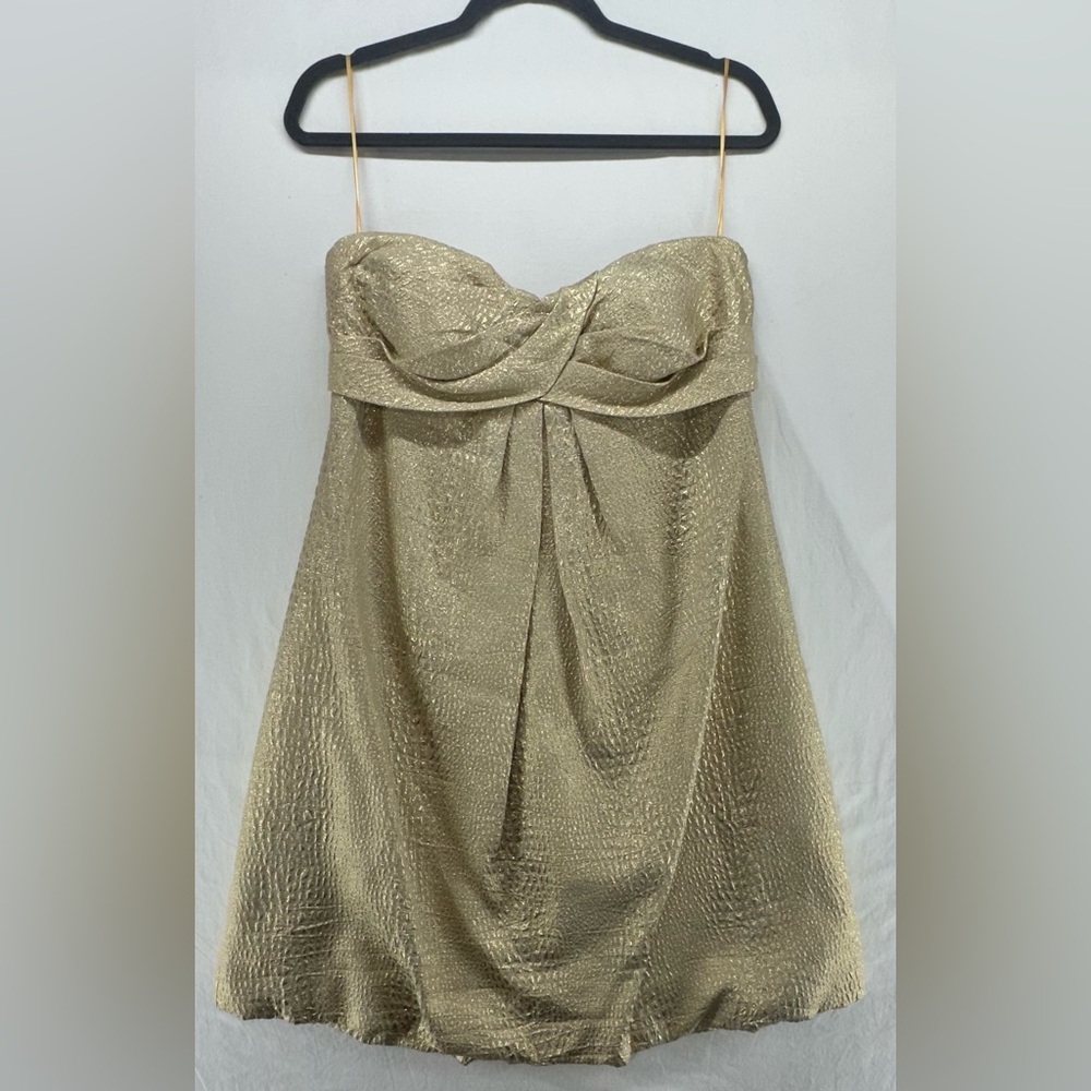 Cache Gold Metallic Strapless Mini Dress Bubble Skirt Formal Womens Size‎ 12